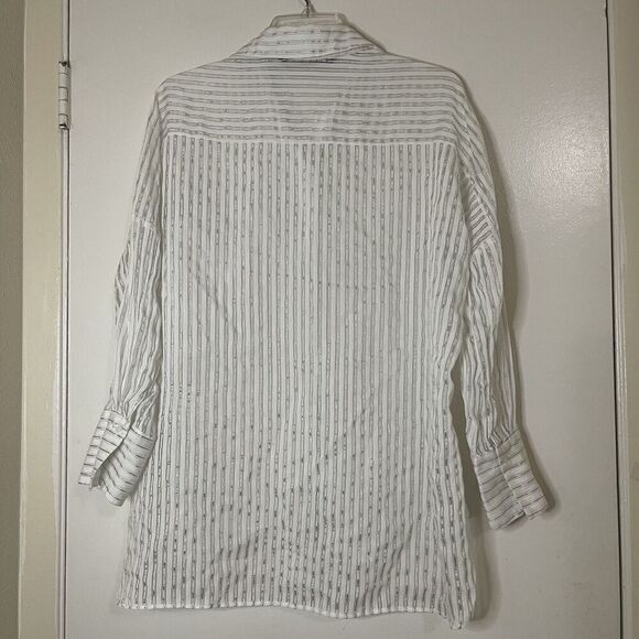 ZARA white shimmer stripe button down lightweight blouse shirt size small - Picture 6 of 6